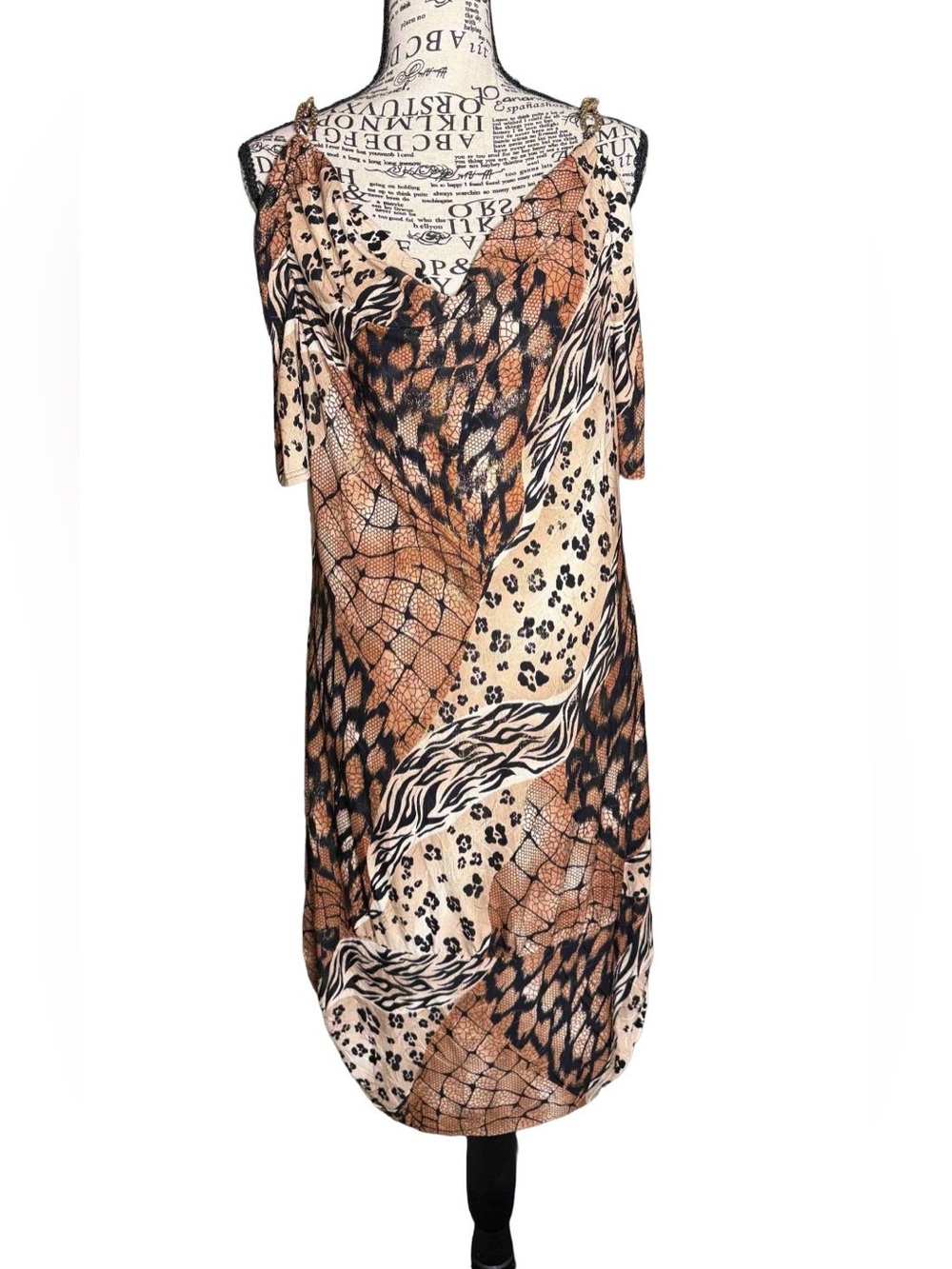 Rue21 Mixed Animal Print Cowl Neck Dress Gold Chain Straps XL